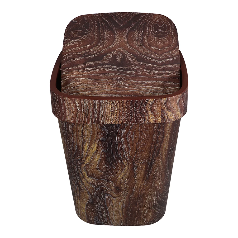 

1 шт., винтажный мусорный бак с древесным зерном, качающаяся крышка, деревенская кухня, ванная комната, мусорная корзина для гостиной, офисная мусорная корзина, мусорная корзина для фермерского дома