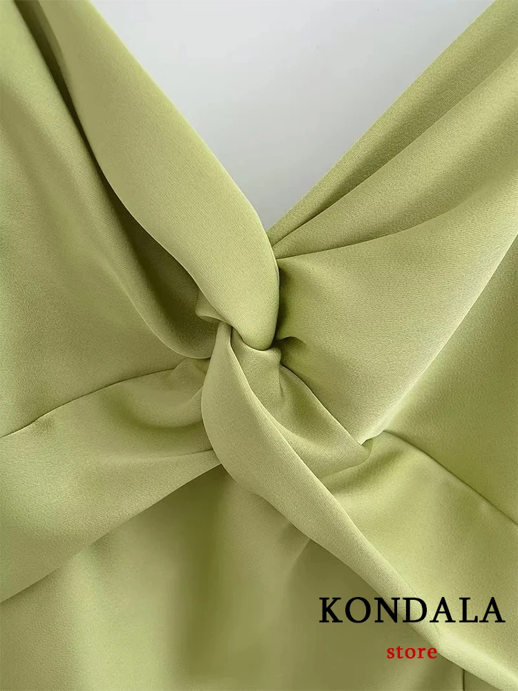 KONDALA Sexy Solid Satin Long Party Dress Women V Neck Corset Side Split Dress Female Fashion 2023 Elegant Zipper Straight Dress