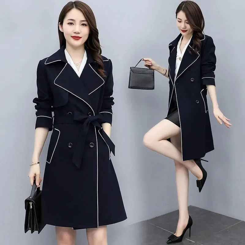 With Lining High-End Windbreaker Women's Spring Autumn 2022 New Trend Fashion Lace-Up Off-White Outwear Khaki Trench Coat Female