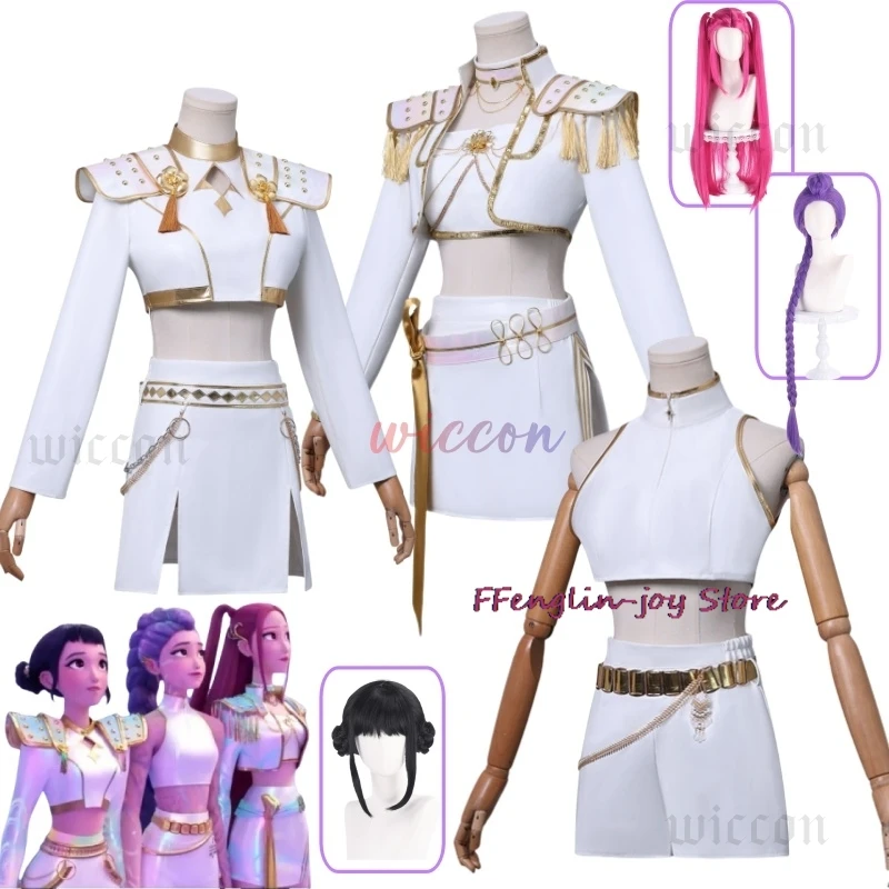 

Huntrix WHAT IT SOUNDS LIKE Stage Rumi Mira Zoey Косплей Униформа Фильм Kpop Demon Hunters Белый Корея Idol Сексуальное мини-платье 코스프레