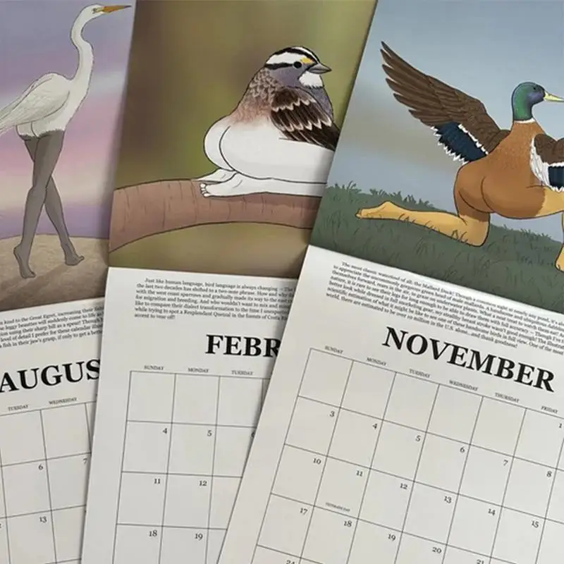 Calendario de pájaros extremadamente preciso para decoración de pared, calendario mensual para amantes de las aves, para habitación, dormitorio y