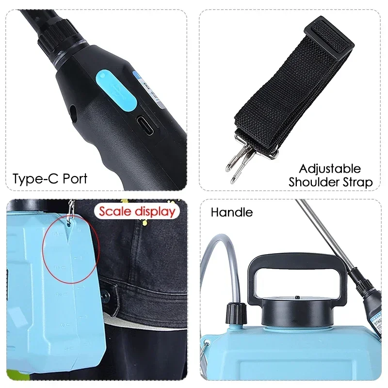 Type-C Charging Electric Sprayer 5L/8L Watering Can Garden Irrigation Sprinkler Telescopic Handle with Shoulder Strap