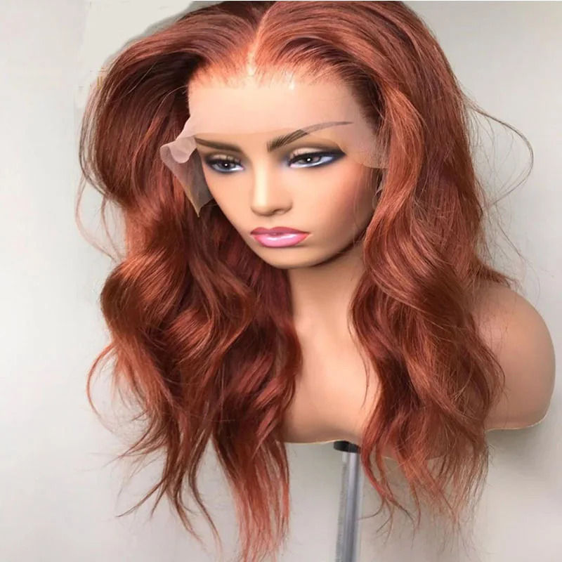 

Long Wavy Orange Brown 26Inch Long 180%Density Glueless Lace Front Wig For Black Women With Baby Hair Heat Temperature Daily