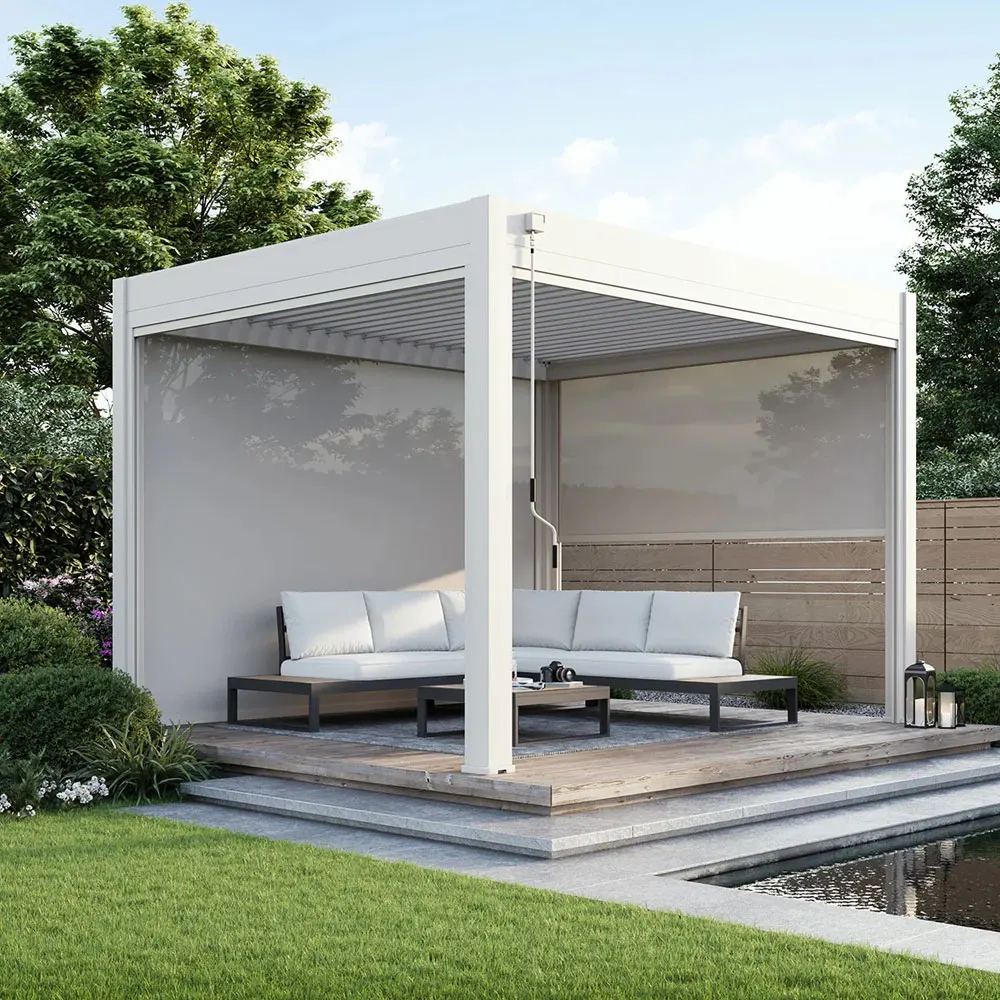 Outdoor Aluminum Bioclimatic Retractable Roof Pergola Motorized Telescoping Closed Cover Customizable Dimensions Powder Balcony