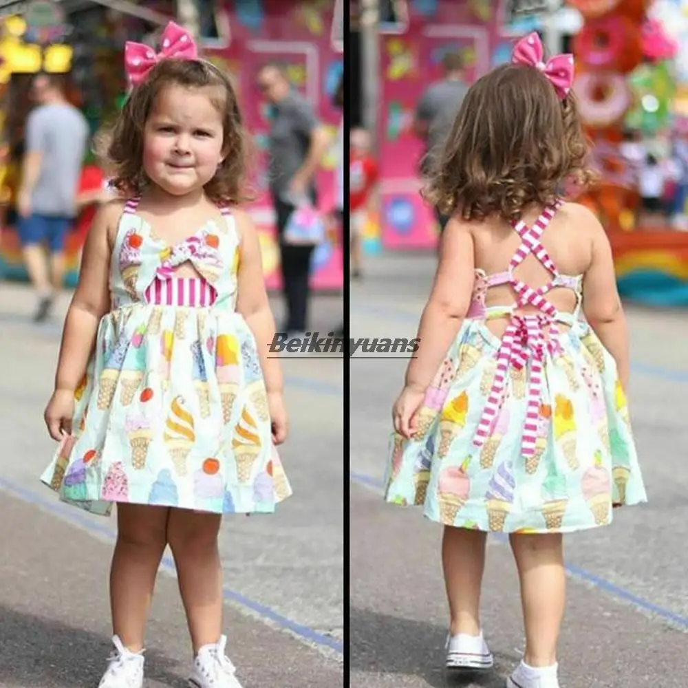 Skirt children\'s baby girl sleeveless summer ice cream print with tutu dress in summer