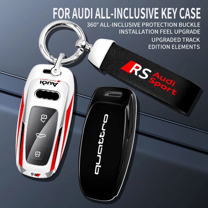 Car ABS Racing Style Key Shell Key Bag Cover Key Rings For Audi Sport RS A3 A4 A5 A6 A7 A8 Q2 Q3 Q4 Q5 Q7 Q8 S line Accessories