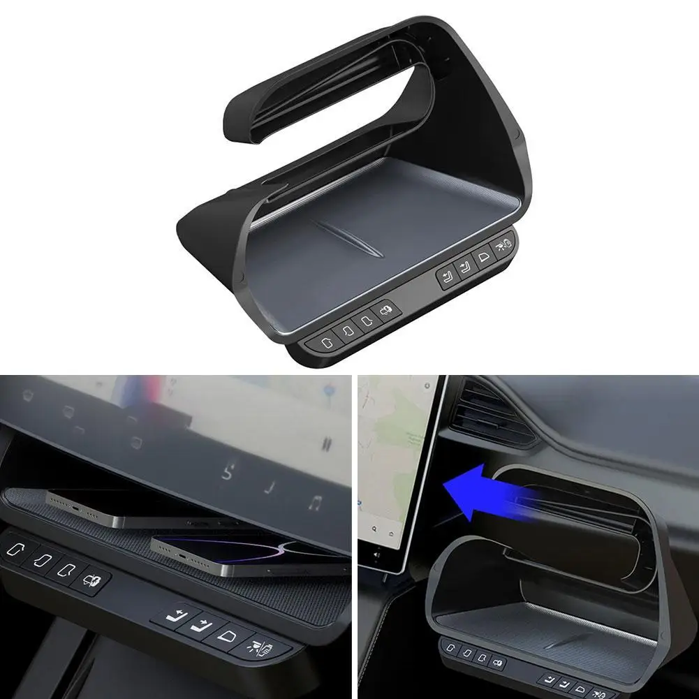 

Car Centre Display Shelf Smart Button Storage Box for Tesla Highland 2024 Dashboard Organizer Tissue Holder Glovebox