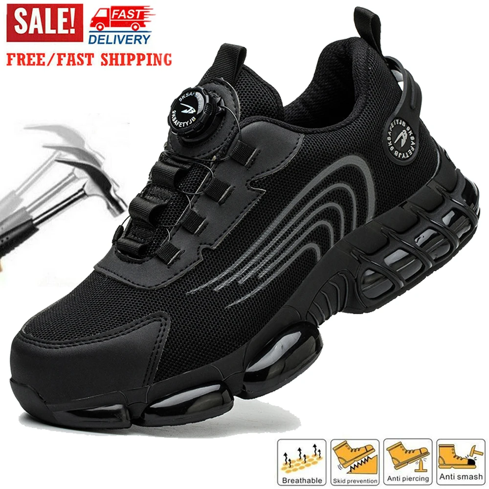 

Защитная обувь с поворотной кнопкой, противопрокольные, противоударные рабочие кроссовки, низкие мужские рабочие ботинки со стальным носком для строительства и тренировок