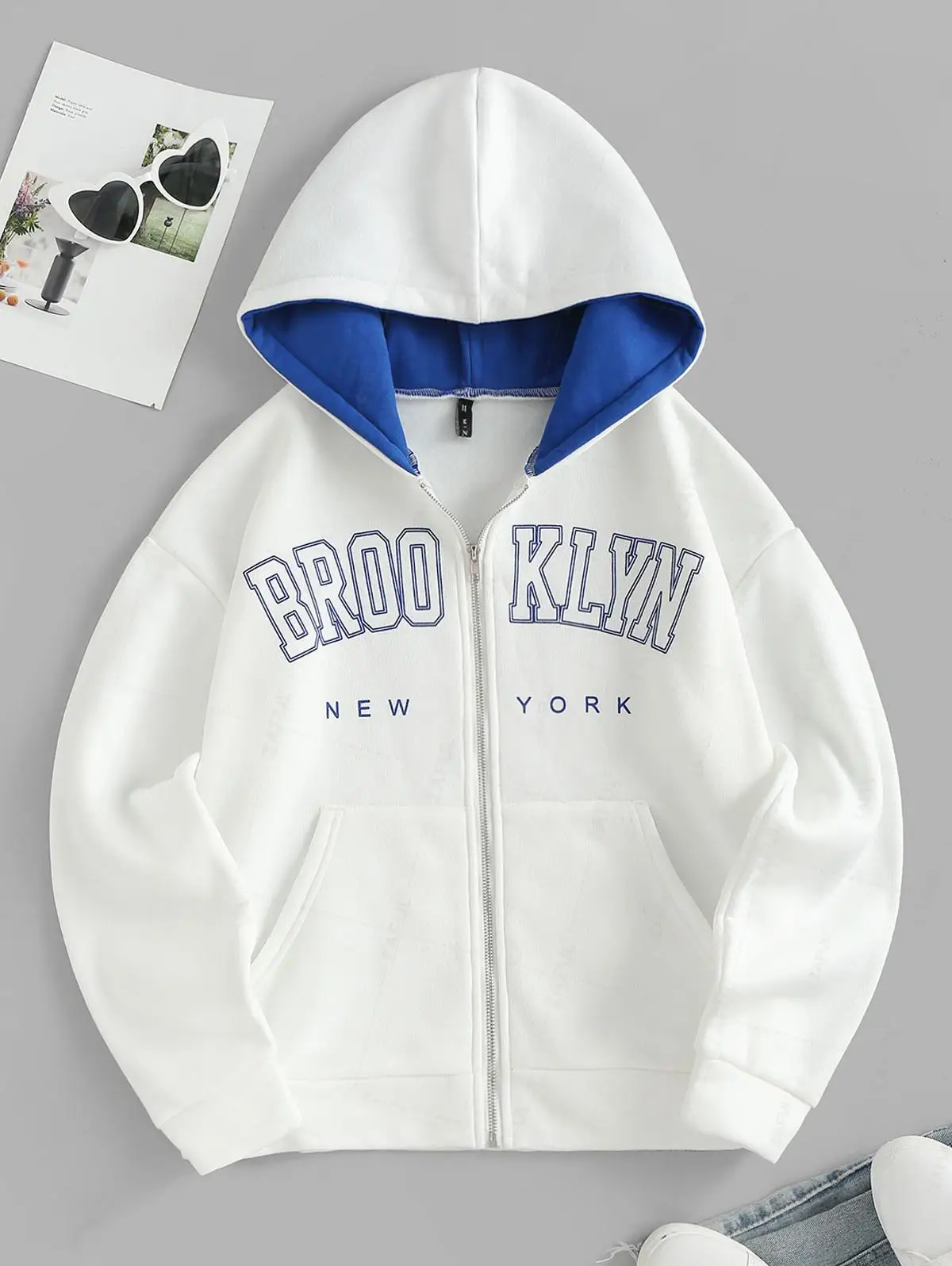 

ZAFUL Full Zip BROOKLYN NEW YORK Graphic Thermal Lined Hoodie