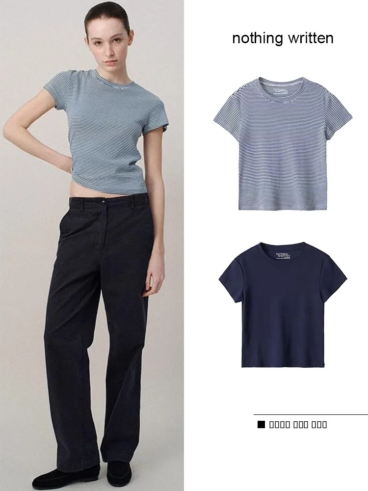 

Slimming Effect ort Sve round Ne T-irt Women's Simple Sle Korean Version Summer New Arrival Comfortable Cotton Tee