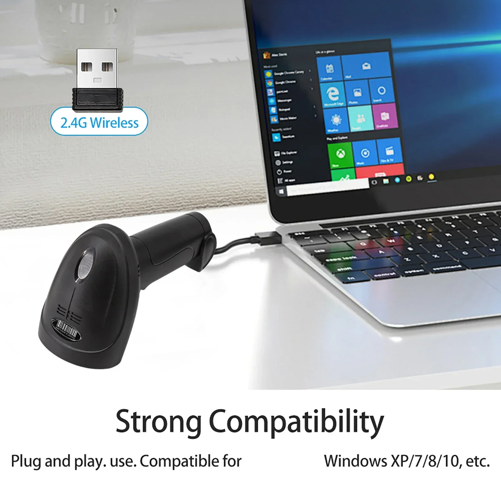 

Wireless 1D Barcode Scanner 2.4G + USB Wired Connection CCD Scanning Head for Paper and Screen Codes Compatible with Windows