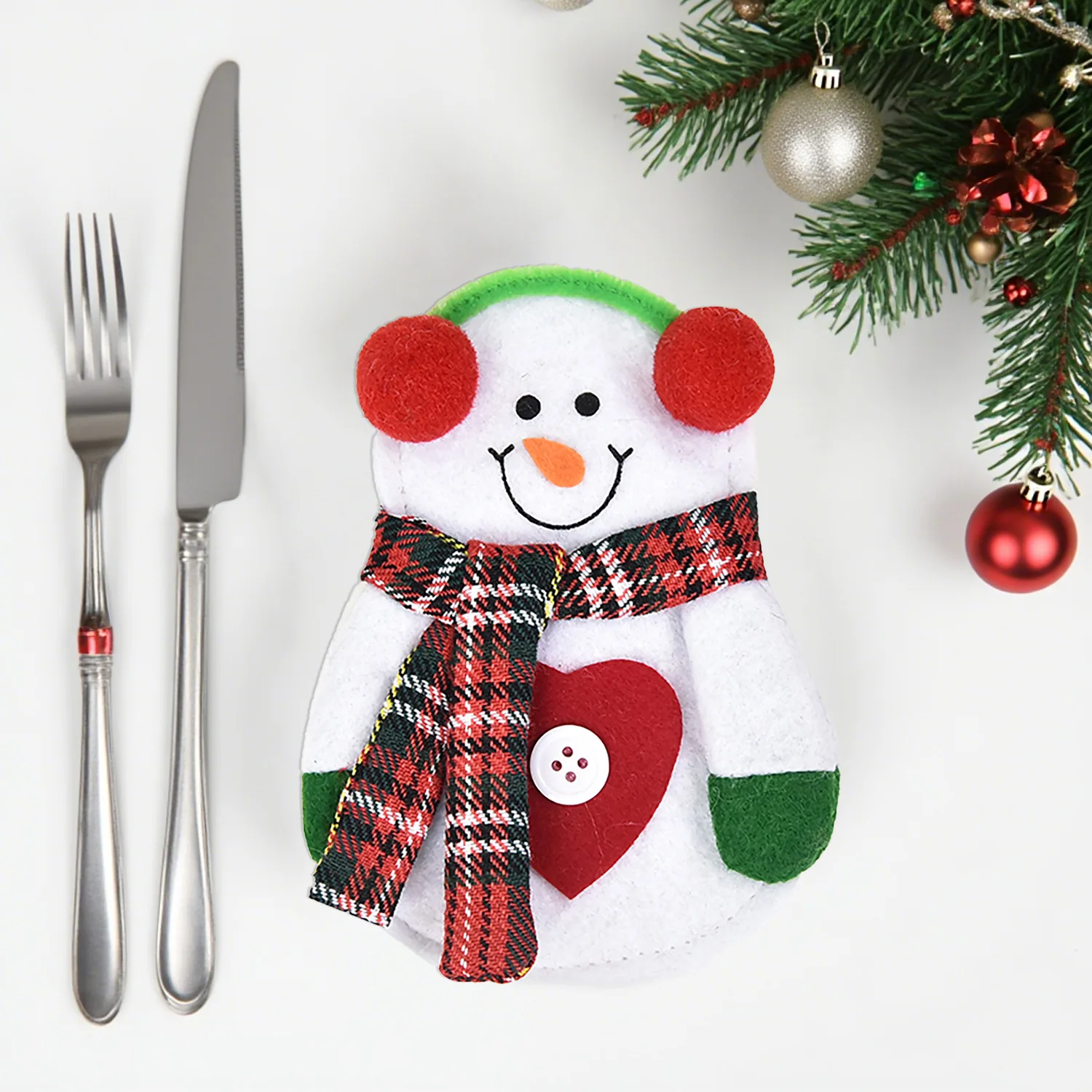 Cloth Art Knife And Fork Set Decoration For XMAS Dining Table Christmas Elder Snowman Elk Doll Knife And Fork Cutlery Set