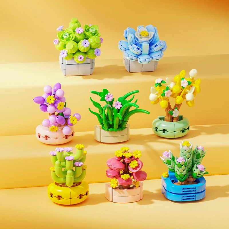 Weekit bricolage fleur succulente blocs de construction vert bonsaï maison magnétique réfrigérateur autocollants plantes plantes en pot briques jouets cadeaux