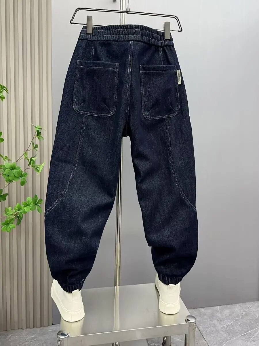 جينز هاراجوكو الأمريكي القديم الأزرق المغسول فضفاض جديد Y2K الاتجاه مستقيم الساق غير رسمي بنطال ذو قصة أرجل واسعة للرجال سراويل جينز منحنية #4