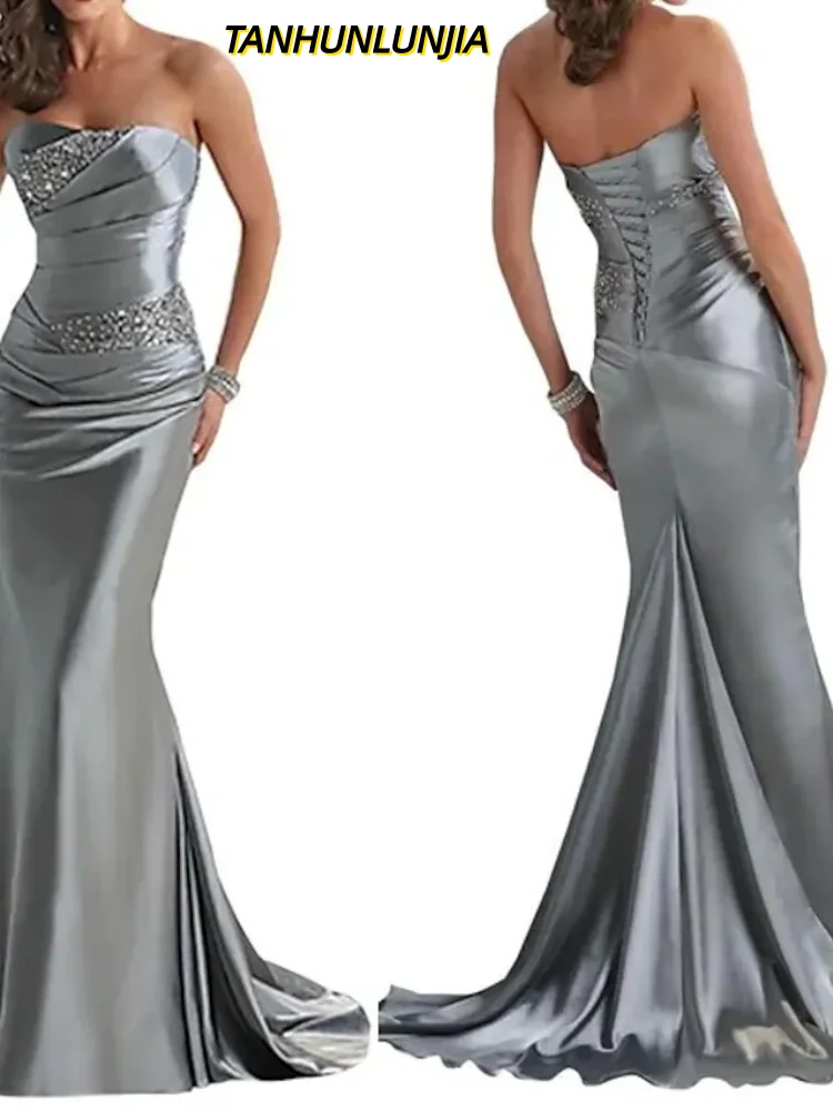 

Customized Mermaid Long Mother of Bride Dress Satin Wedding Guest Formal Sweetheart Lace Up Court Train Mother of Groom Dress