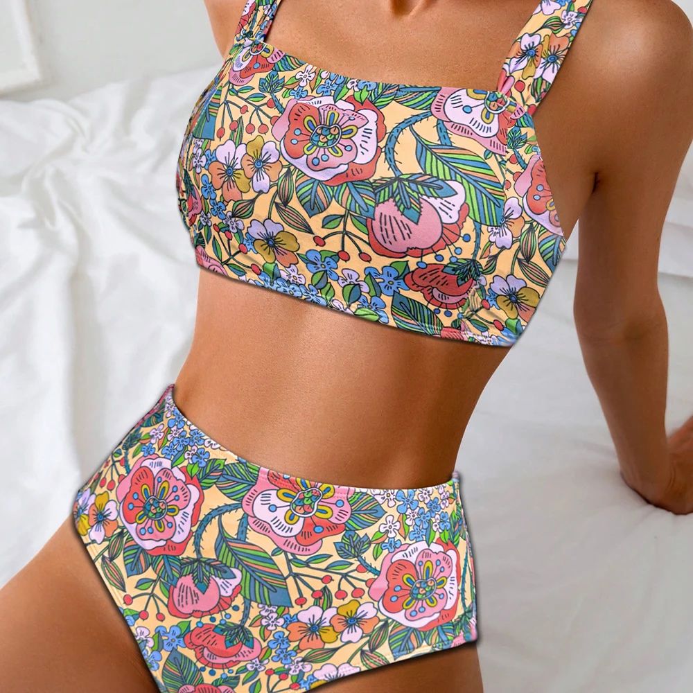 

New Women's Sexy Swimsuit Small Floral High Waisted Europe and America Sexy Bikini Split Swimsuit Vacation Beach Outfit Swimsuit