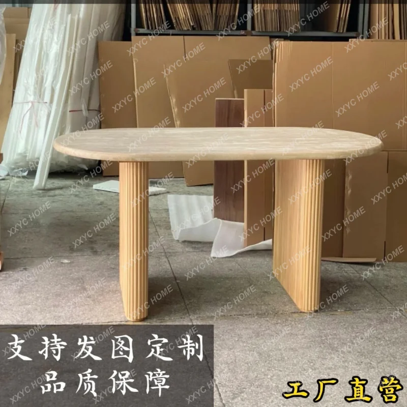 

LMedieval Style Solid Wood Dining Table Restaurant Dining Table Small Apartment Creative Art Natural Travertine Dining Table