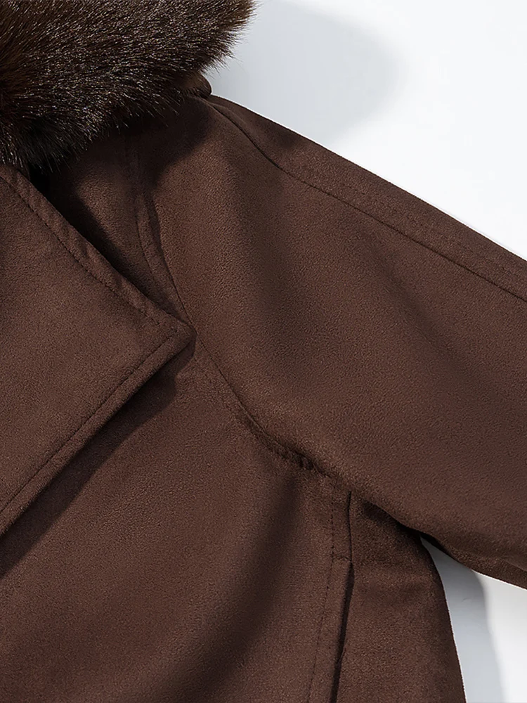 ملابس نسائية جديدة على الطراز الأوروبي والأمريكي، سترة عصرية ومتعددة الاستخدامات بياقة من الفرو قابلة للفصل وأكمام طويلة