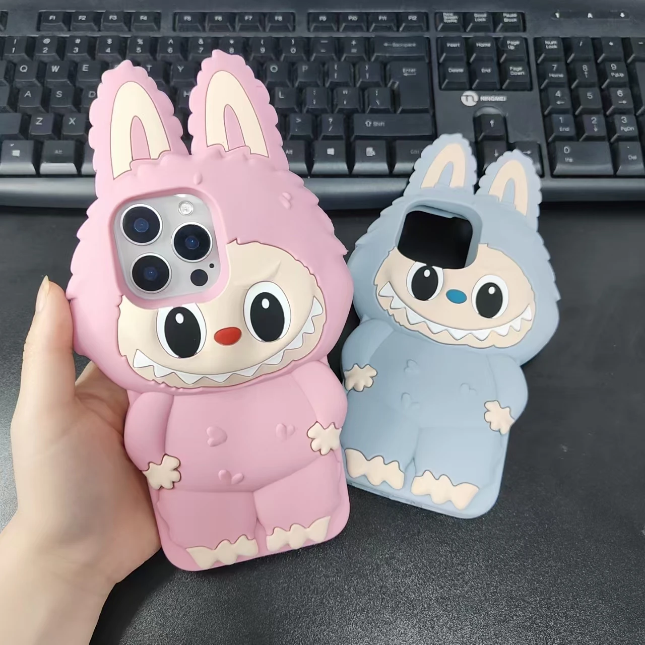 آيفون 16 15 14 13 12 برو ماكس Kawaii ثلاثية الأبعاد الكرتون لطيف وحوش لينة غطاء سيليكون مع حامل القضية
