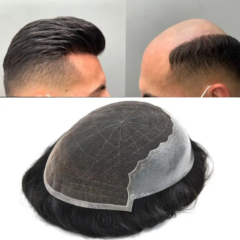 

Kuin Lace&PU Men's Toupee 100% Human Hair Wig For Man Straight Breathable Men's Capillary Prosthesis Hair Men Toupee Hair System