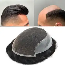 Kuin Lace&PU Men's Toupee 100% Human Hair Wig For Man Straight Breathable Men's Capillary Prosthesis Hair Men Toupee Hair System