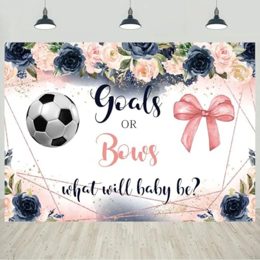 

7x5ft Goals or Bows Gender Reveal Backdrop Boy or Girl What Will Baby Be Photography Background for Blue or Pink Gender Reveal
