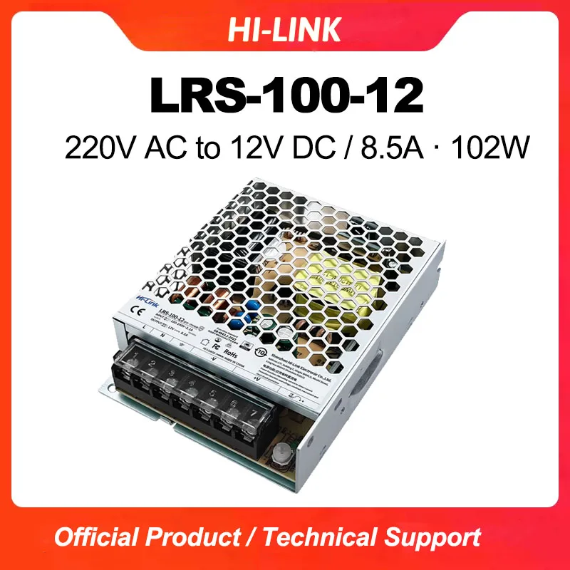 Hi-Link 100W AC DC Switching Power Supply LRS-100-12 LRS-100-24 Metal Case Natural Cooling for Industrial Equipment