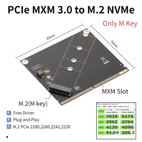 MXM to NVME Adapter Riser Board Converter PCIe MXM 3.0 to M.2 NVME Expansion Card Support 2230 2242 2260 2280 M2 NVME SSD for PC