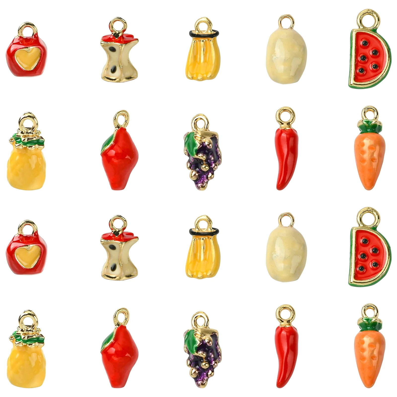 20Pcs 3D Vegetable Fruit Enamel Charms Assorted Food Enamel Charms Ornament or DIY Earrings Bracelets Necklaces Making