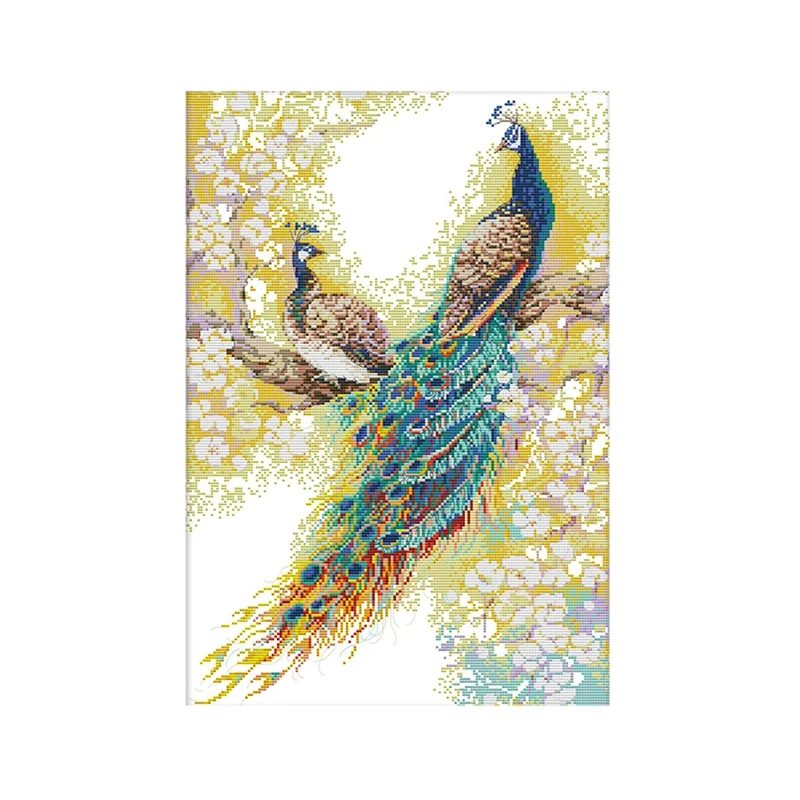 DIY Cross Stitch Counted Kits Stamped Kit,11CT Fabric Embroidery Crafts Needlepoint Kit (Peacock Couples)