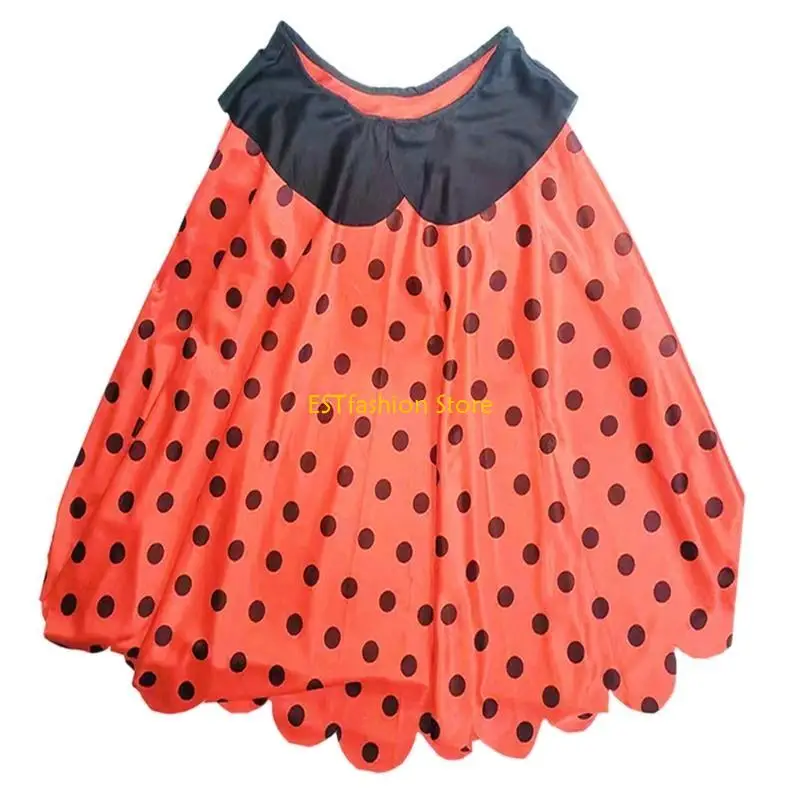 Y5GC 무당 벌레 드레스 업 의상 생일 할로윈 크리스마스 팬시 파티 복장 3pcs 무당 벌레 세트 Polkas Dots Dress Headband