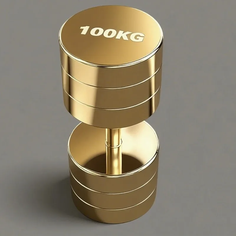 100 120 150 200KG Customized Gold Dumbbells Gold-Colored Chrome Fixed Steel Dumbbells Set Electroplated Dumbbell