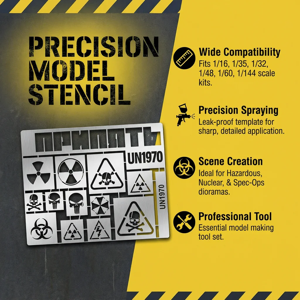 Joystar Precision Stainless Steel Model Stencil - Airbrush Template for Scale Models, Dioramas & Miniatures (Hazard Theme)