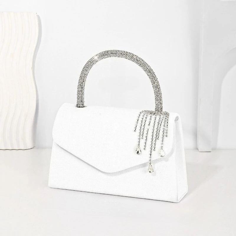 Bolsos de Fiesta Blancos para Mujer, con Borlas de Diamantes, Bolsos de Noche Elegantes, Bolsos de Mano Cuadrados para Dama, Bolso Rosa Palo, Azul Marino, Borgoña