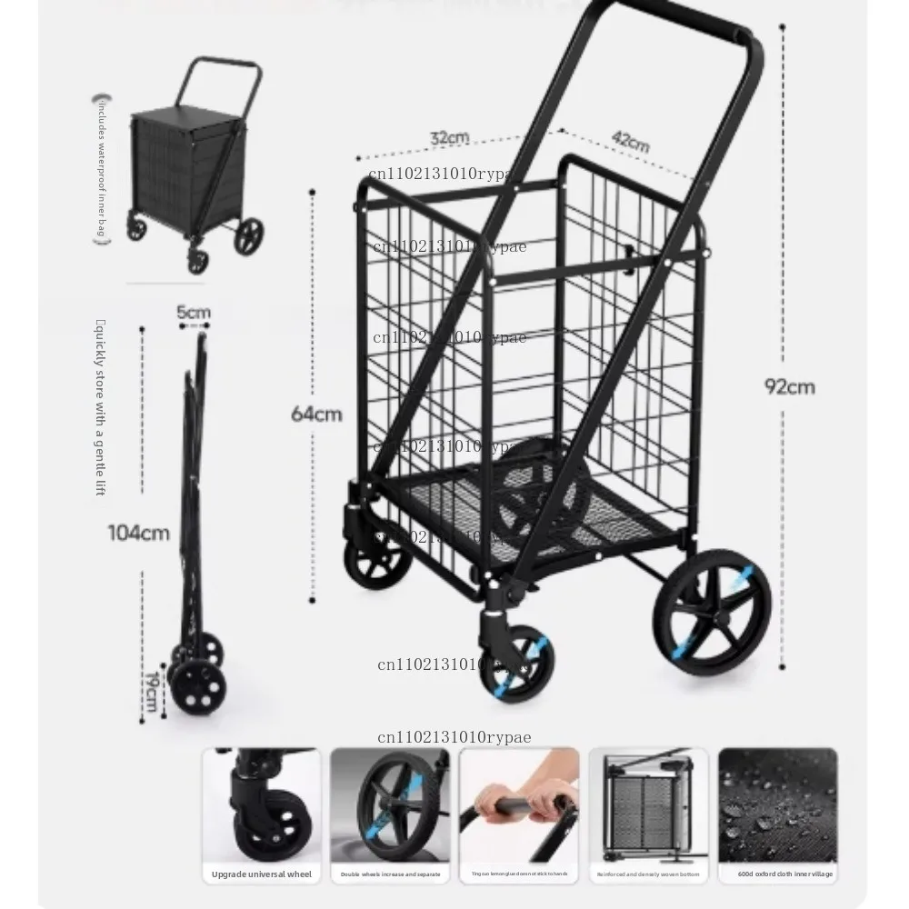 Folding Shopping Cart with Wheels 360 Degree Rolling Swivel Grocery Cart