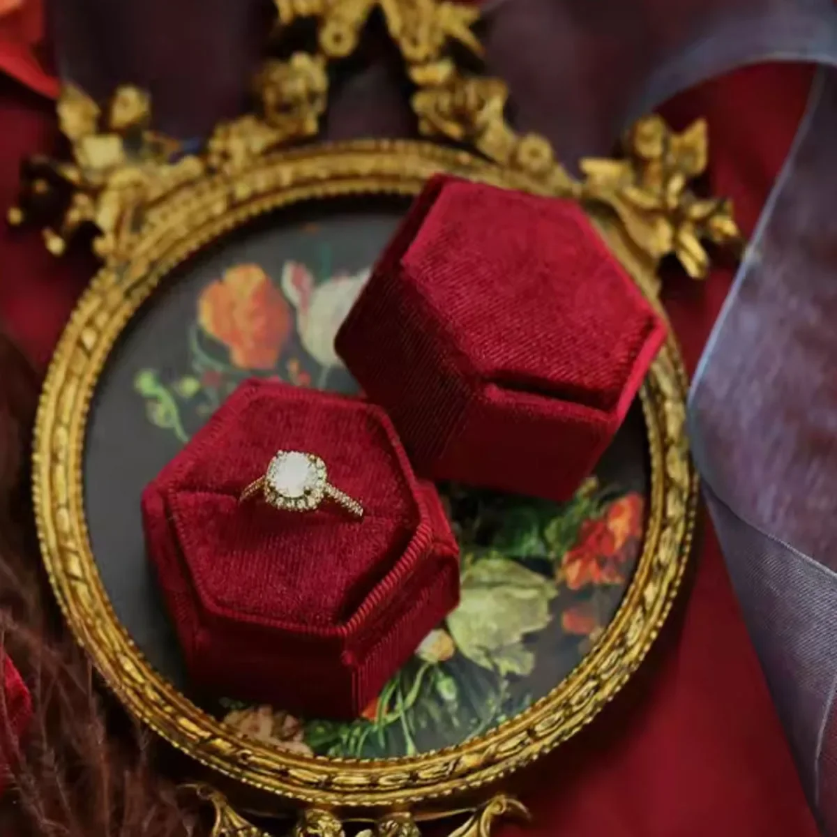 

1 шт.-винтажная шестиугольная шкатулка для ювелирных изделий с двойным кольцом, пустая коробка для помолвки, свадебной церемонии, органайзер для подарка на день Святого Валентина