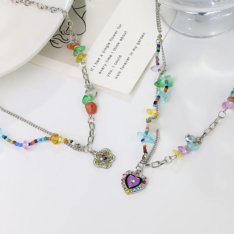 الصيف الملونة مطرز قلادة مع الحب قلادة قلادة للنساء الفاخرة Y2k مجوهرات نمط سلسلة الترقوة Collares الفقرة mujer #4