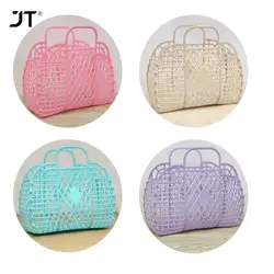 1pc Large-capacity Shopping Bag Hollow Jelly Beach Holiday Portable Tote Bag Reusable Easy To Clean Plastic Portable Bath Basket