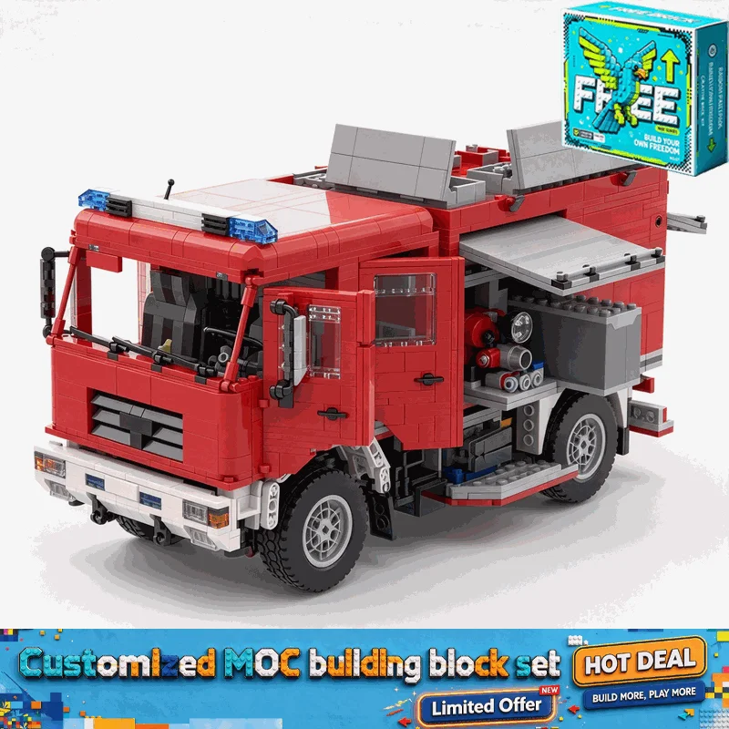 3061Pcs Remote Control Red Fire Truck Building Blocks Rescue Vehicle Model City Emergency Scene Assembly Display Collection Gift