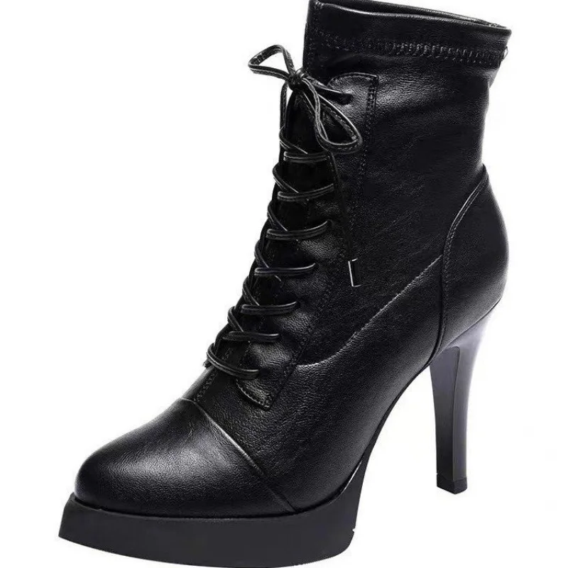 Women\'s Ankle Boots Lace Up Short Shoes Women\'s High Heels Pointed Toe Short Boots Sexy Stilettos or Thin Heels Fashion Boots