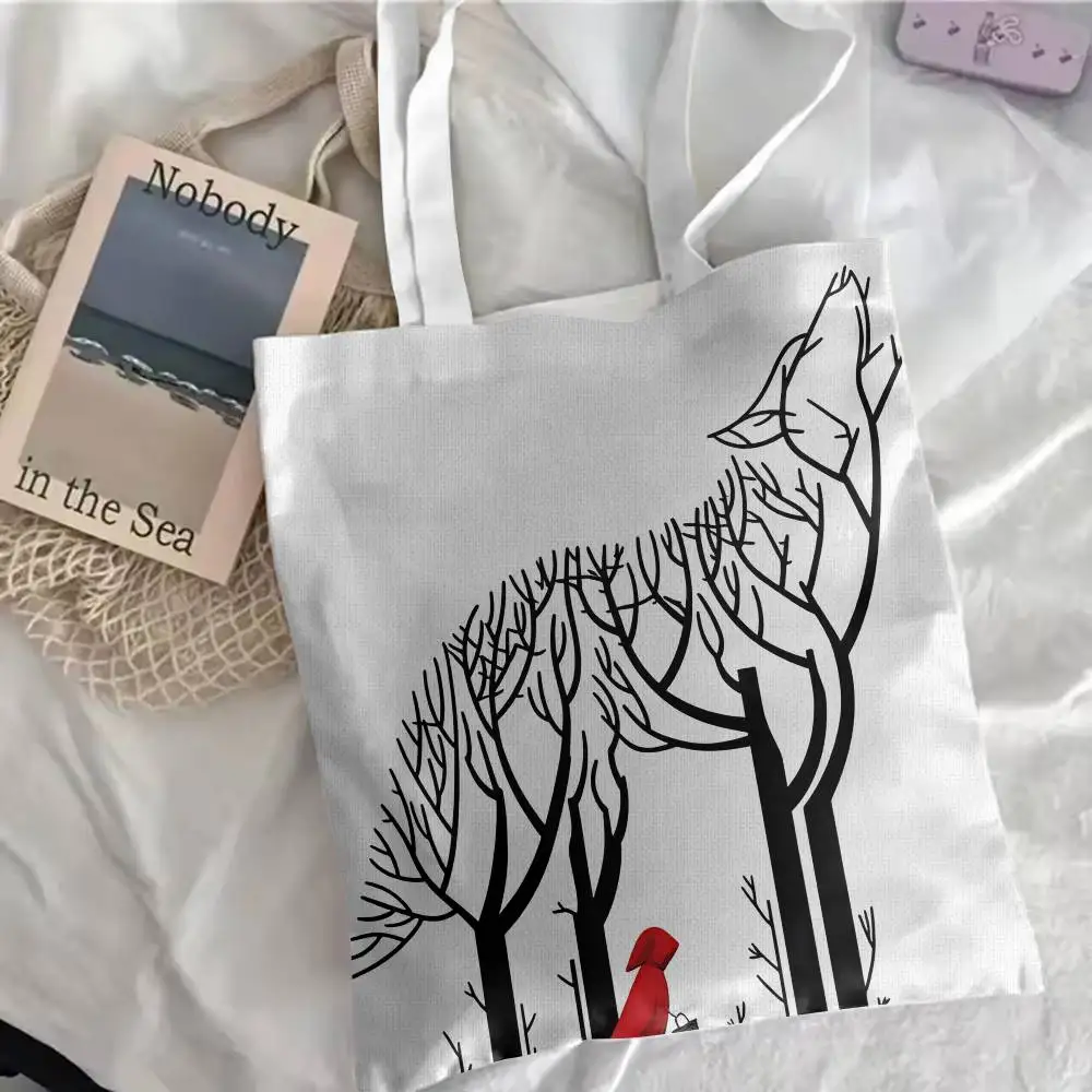 Little Red Riding Hood Canvas Tote Bag Waterproof Lining Large Capacity Reusable Shopping Bags Casual Student Daily Handbag