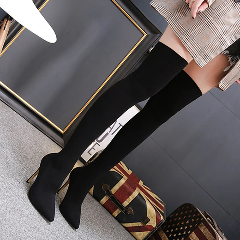 Cross border popular 2025 autumn and winter new long socks boots high heels over the knee long boots pointed fashion sexy skinny