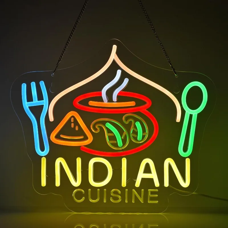 Indian Food Neon Lights Wall Decoration for Indian Restaurants Fast Food Shops/Trucks,Bars,USB Powered Dimmable gift led sign