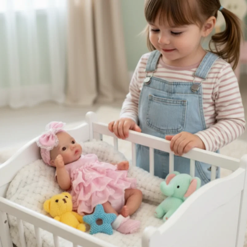 ตุ๊กตาซิลิโคนรีบอร์นเด็กผู้หญิง ขนาด 10 นิ้ว/25 ซม. ปากเปิด ล้างทำความสะอาดได้ ทั้งตัว ทำจากซิลิโคน ผิวทาสี 3 มิติ เหมือนจริง พร้อมชุดสีชมพู