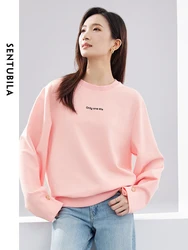 SENTUBILA Loose Letter Print Casual Sweatshirt 2024 Spring Women's Long Sleeve Top Round Neck Simple Female Pullovers 141A52964