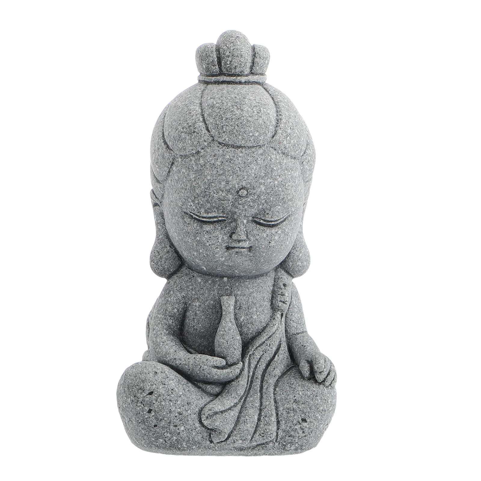 Mini Guan Yin Buddha Sandstone Spiritual Statue Outdoor Zen Garden Meditation Feng Shui Home Decor Ornament Garden Decor