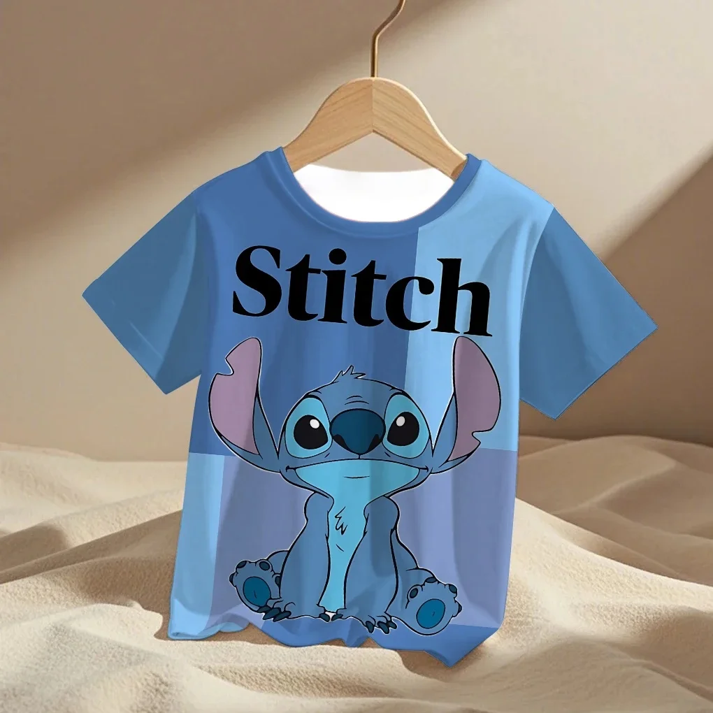 

MINISO Stitch T-Shirts Cartoon Anime 3D Print Streetwear Fashion T Shirt Kids Boys Girls Tees Tops Clothing