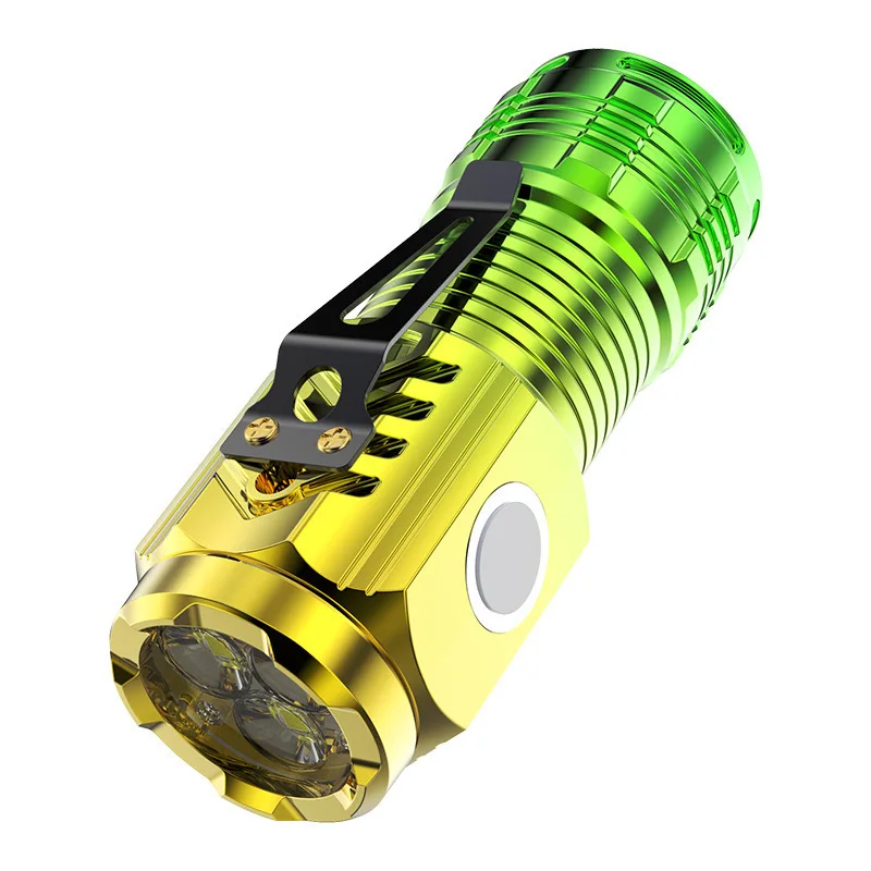 Multi functional 3 LED Flashlight 18350 Super Bright Torch Rechargeable USB Light Waterproof with CAP CLIP for Hiking Camping