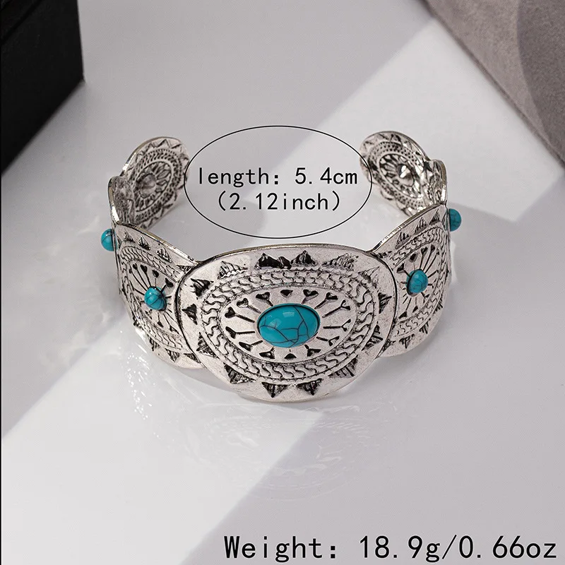 New Bohemian Originality Imitation Turquoise Open Adjustable Bracelet with Ethnic Style Retro Fashion Women\'s Party Jewelry Gift