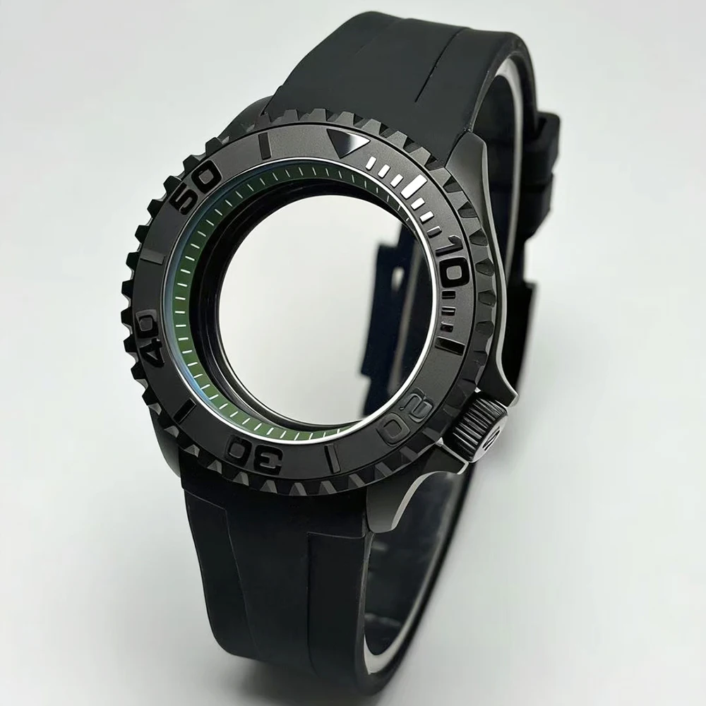 41.5mm High-Quality Matte Black Men's Case, Suitable for NH35/36/38 Movement, Paired with 22mm Silicone Watch Strap Accessory